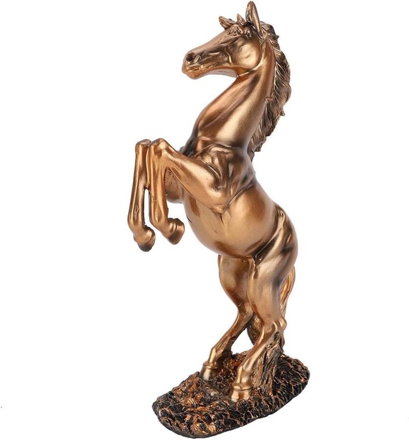 Standbeeld en Sculptuur van een Paard Dieren Beeldjes voor Home Decor Prachtige Paard Sculptuur voor Thuis of op het Bureau Decoratief Ornament Afmetingen: 31.5 × 18 cm 12.4 × 7.09 Inch (Goud)