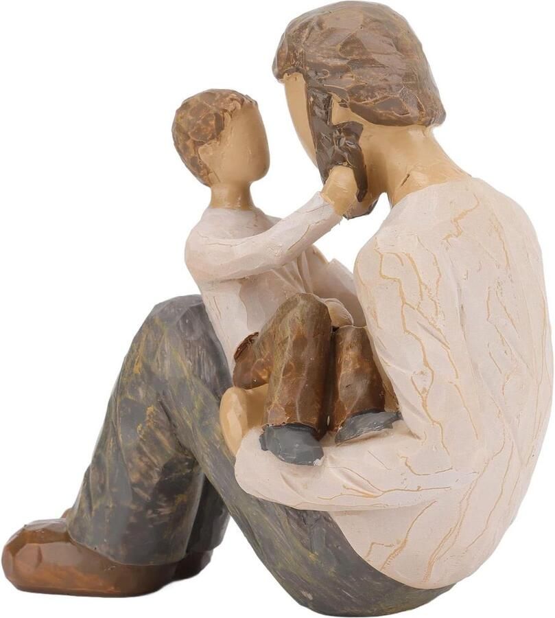 Standbeeld Vader en Zoon Sculptuur Bureau Ornament Decor Beeldje Boekenplank Kast Tafelblad Gnome