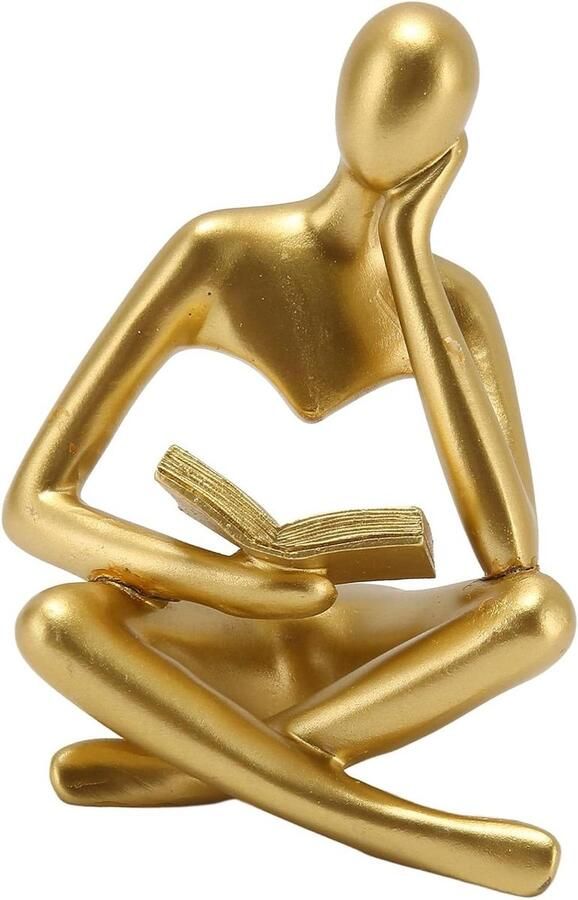 Standbeeld voor Boekenplank Abstracte Kunst Decoratie voor Woonkamer en Kast Modern Design Hars Figuur in Zittende Positie Ideale Huwelijksgeschenk Gouden Afwerking