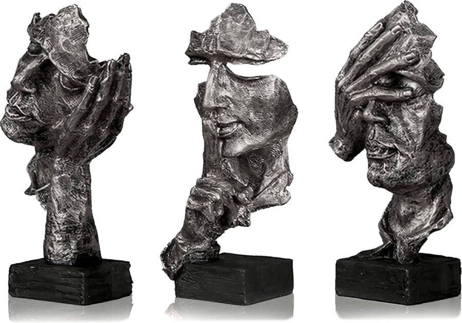 Standbeelden en sculpturen 3 stuks sculpturen decoratie modern beeld en sculptuur decoratie decoratief figuur .Decoratieve sculptuur en buste voor kantoor woonkamer slaapkamer plank bureau cadeau (zilver)