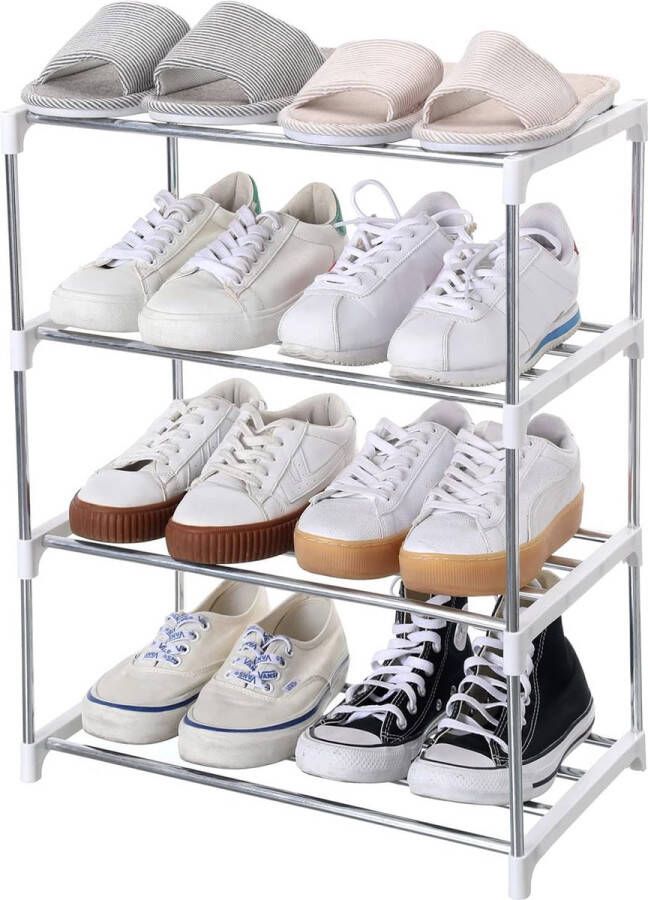 Stapelbaar klein schoenenrek entree gang en kast ruimtebesparende opslag en organisatie (4 lagen wit)
