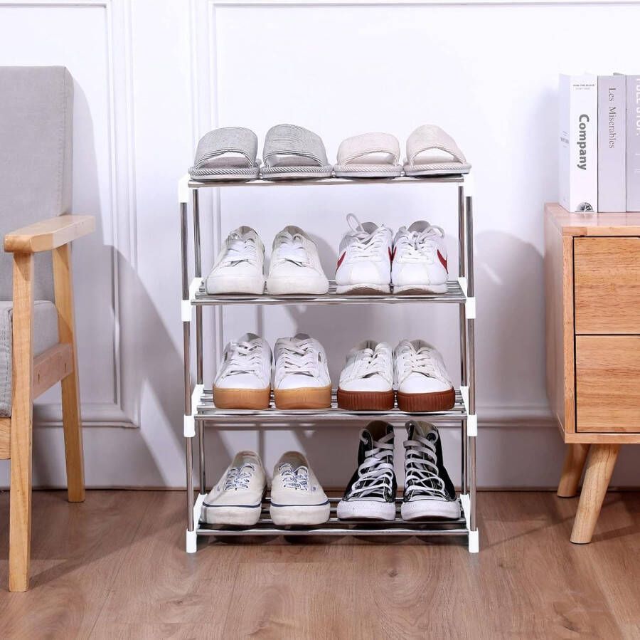 Stapelbaar klein schoenenrek entree hal en kast ruimtebesparende opslag en organisatie (4-tier wit)