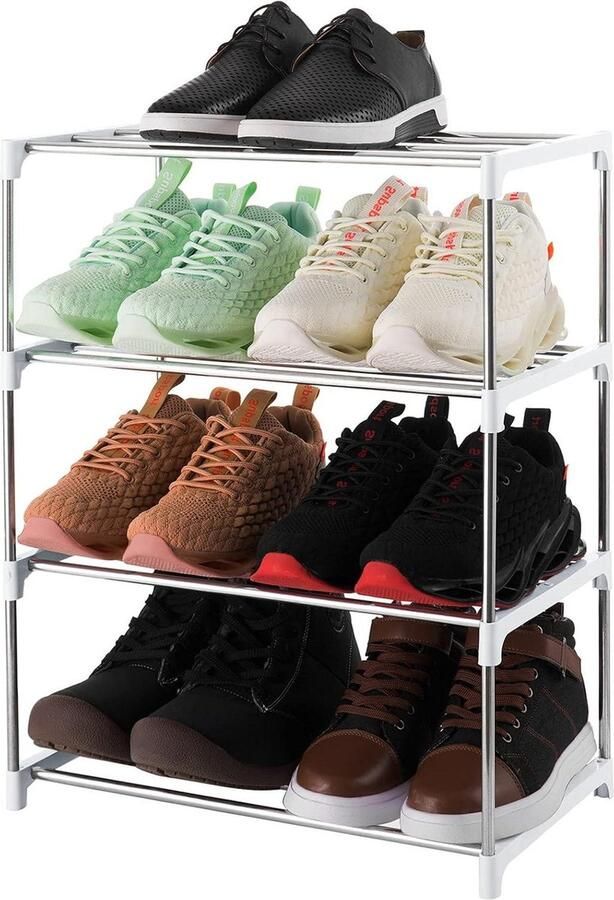 Stapelbaar schoenenrek 4 niveaus lichtgewicht opbergorganizer entree hal kast wit