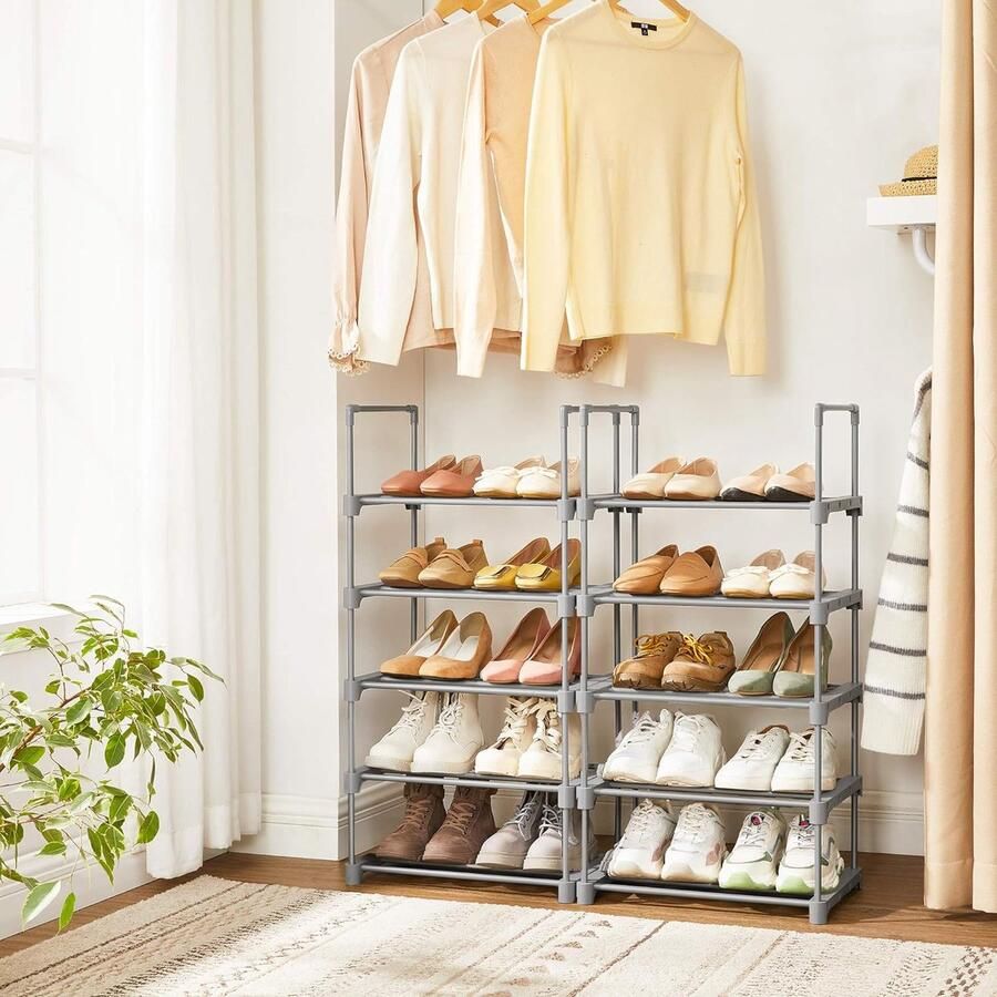 Stapelbaar Schoenenrek met 5 Niveaus Ruimtebesparend en Multifunctioneel Grijs