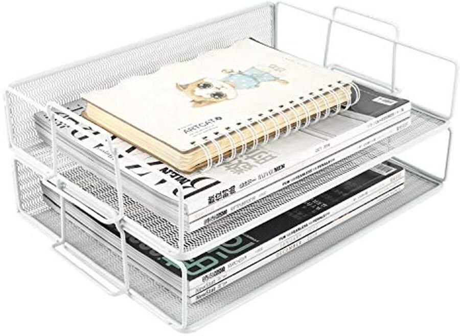 Stapelbare 2-laags A4 Mesh Document Houder voor Bureau Tijdschrift Organiser en Papieropslag