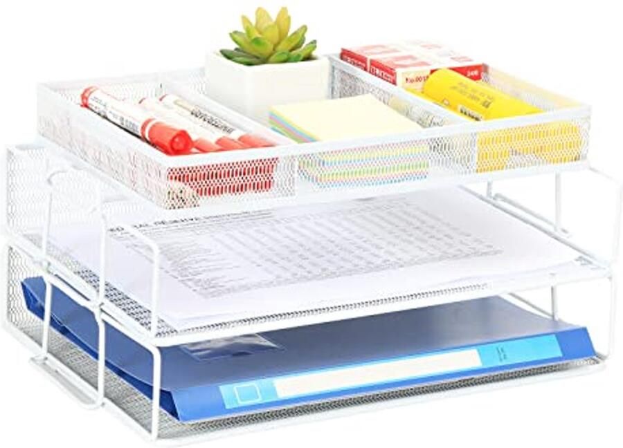 Stapelbare 2-laagse A4 Mesh Documenthouder Bureau Organizer voor Tijdschriften en Papier