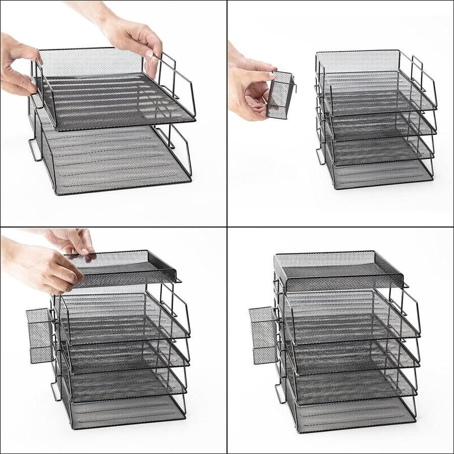 Stapelbare Brievenlade Bureau Papier Organizer File Trays Desktop Houder Papier Brief Accessoires Pen Houder Zwart