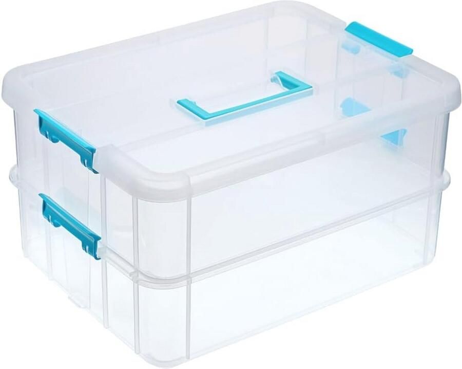 Stapelbare doorzichtige opbergdoos met 2 niveaus voor kunst handwerk en nagellak