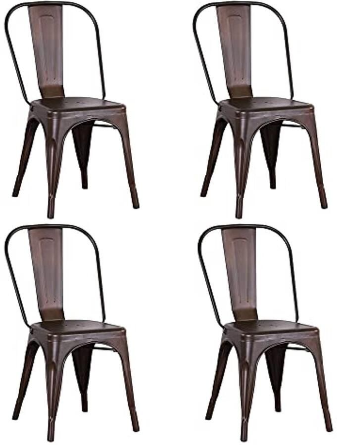 Stapelbare Eetkamerstoelen van Metaal Industriële Vintage Tuinstoel voor Binnen en Buiten Set van 4 85x45x45 cm