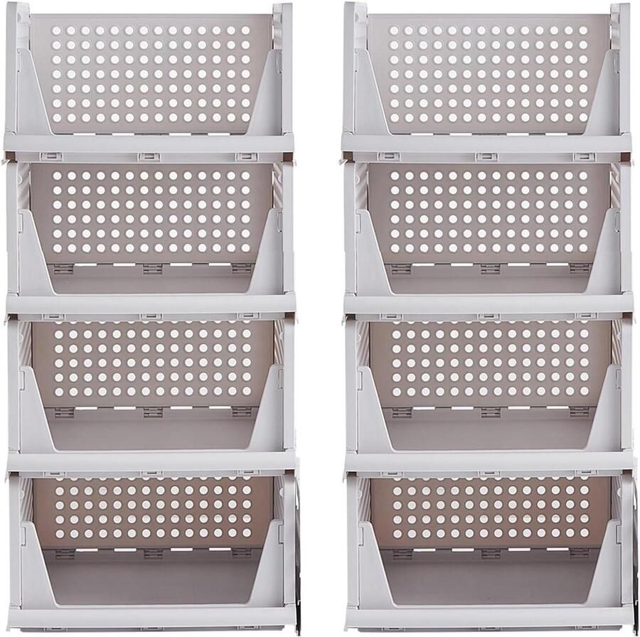 Stapelbare garderobe organizer 8 stuks plastic ladeopbergsystemen voor kleding wit (43 x 33 x 72 cm)