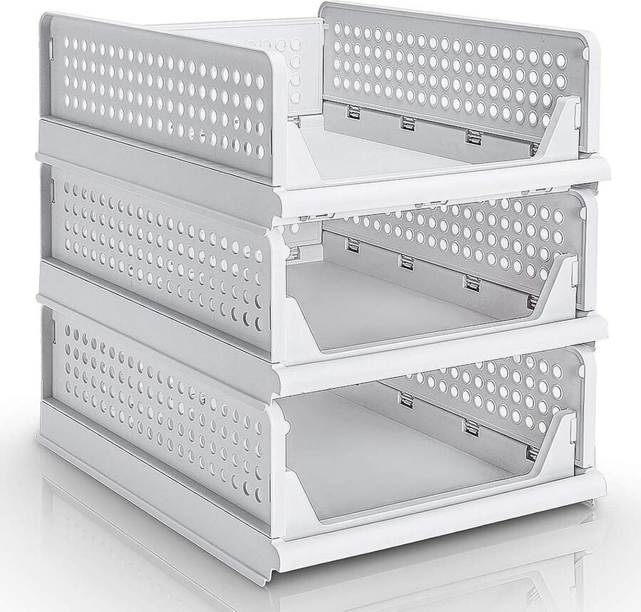 Stapelbare Garderobe-organizer Opbergdoos Beige 3 stuks 43x33x14cm