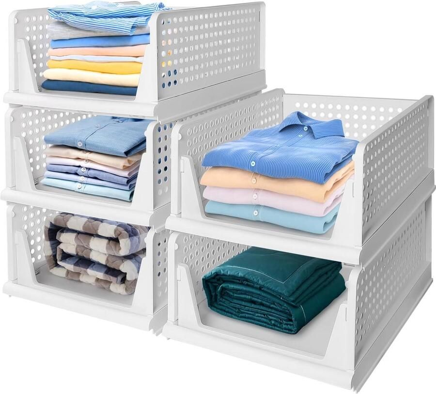 Stapelbare Kledingkast Opbergdozen 5 stuks Wit Plastic