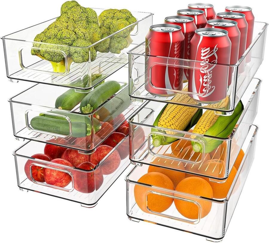 Stapelbare koelkast-organizer voorraaddozen doorzichtig set van 6