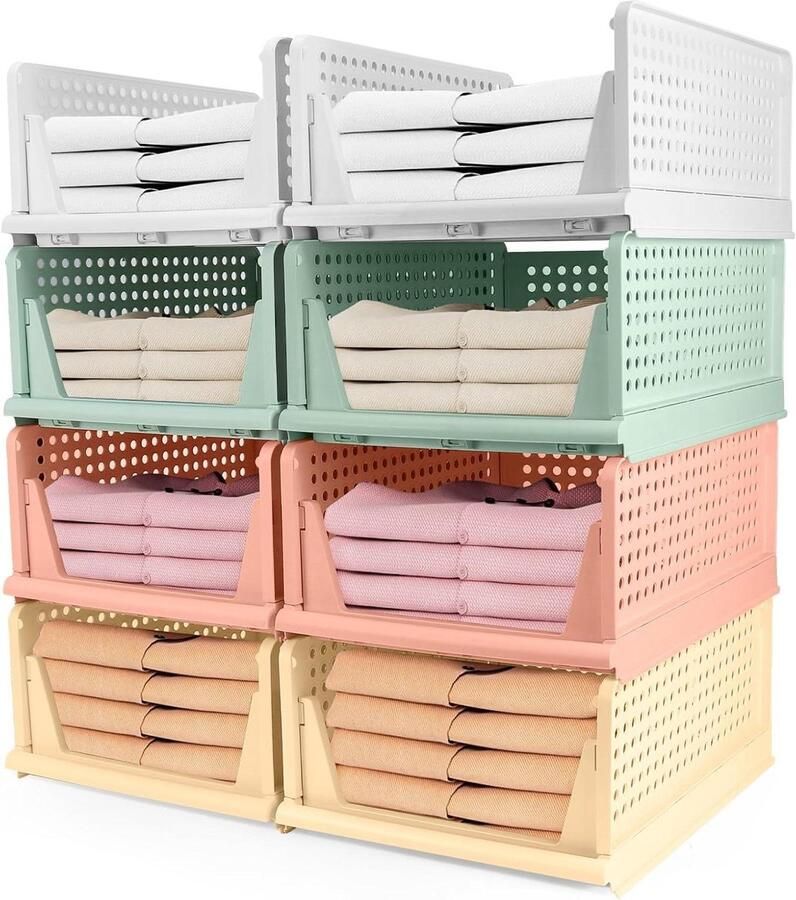 Stapelbare ladeboxen 8 stuks kledingkast organizer uittrekbaar plastic lade-inzetstuk opvouwbare laden voor kledingkast kast eetkamer (kleur)