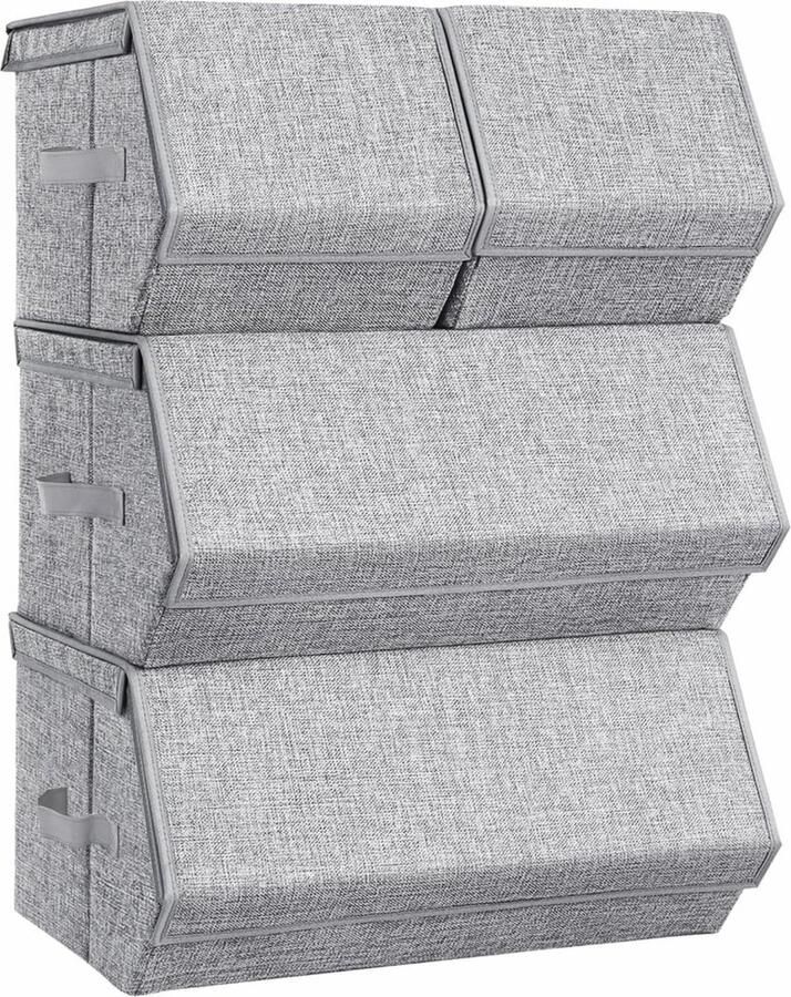 Stapelbare opbergdoos met deksel set van 4 speelgoed organizer metalen frame magnetische sluiting voor kleding speelgoed en boeken grijs RLB22GY