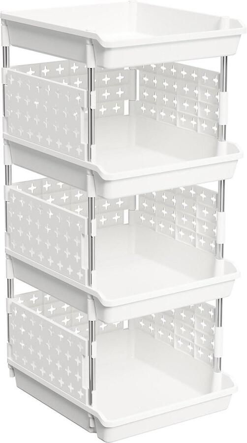 Stapelbare Opbergdozen 4 Niveaus Plastic Opbergrek voor Garderobe Opbergmeubel Wit 35 x 30 x 72 cm