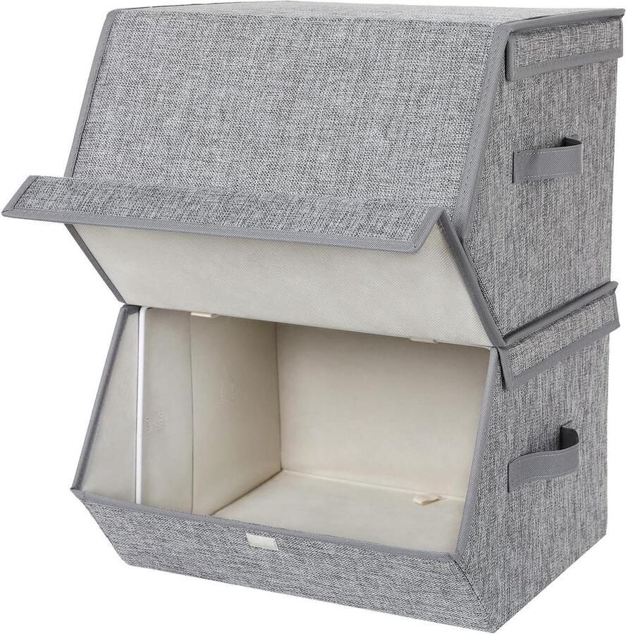 Stapelbare opbergdozen multifunctioneel set van 2 grijs stoffen bekleding compact