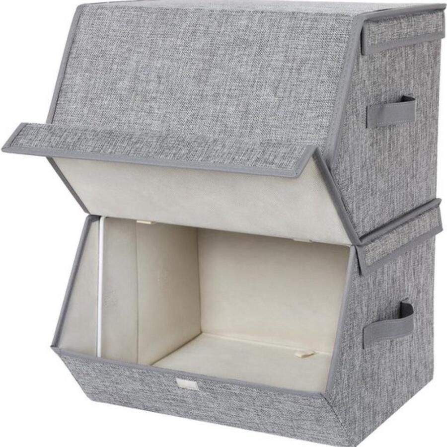 Stapelbare opbergdozen multifunctioneel set van 2 grijs stoffen bekleding compact