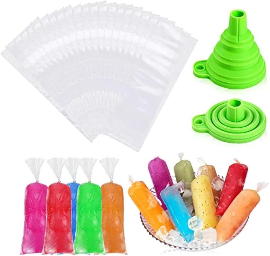 Stapelbare plastic ijszakken met gemakkelijke ontgrendeling zelfsluitende vriesmaker koeltas voor cocktailvoedselwijn 240 zakken (transparant met 1 trechters)