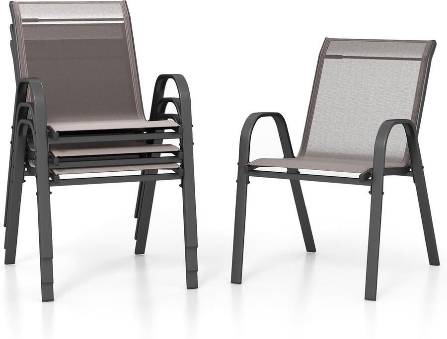 Stapelbare Tuinstoelen Set van 4 Comfortabele Bistrostoelen voor Tuin Terras en Balkon