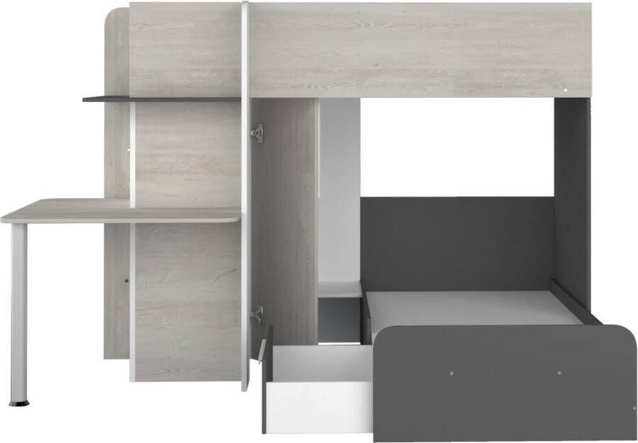 Hoekstapelbed 2 x 90 x 190 cm Met bureau Grijs wit en zwart SAMUEL L 241 cm x H 160.1 cm x D 194 cm - Foto 3