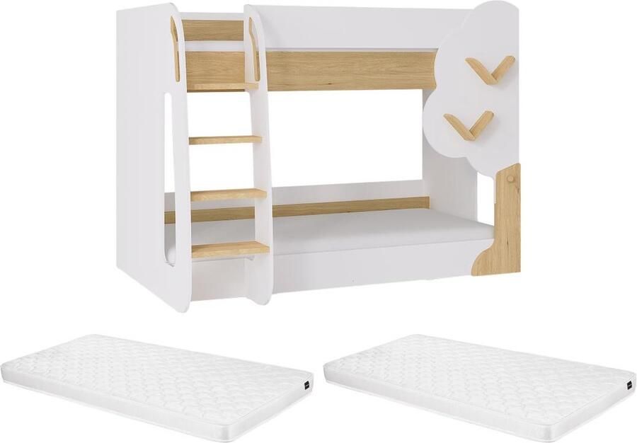 Vente-unique Stapelbed 2 x 90 x 190 cm Wit en houtlook + matras PILATI L 196 cm x H 143 cm x D 137.4 cm - Foto 3