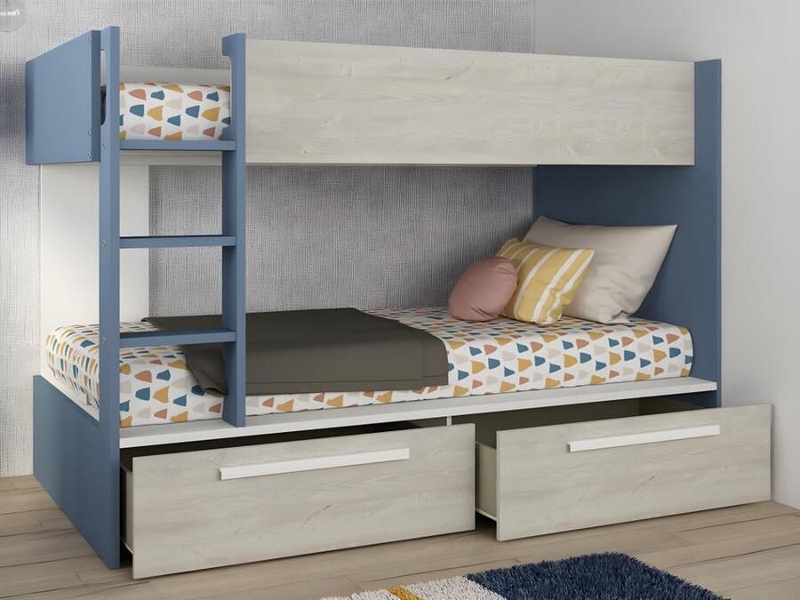 Vente-unique Stapelbed 2 x 90 x 200 cm 2 lades Blauw houtlook en wit TINOLI L 205.6 cm x H 147 cm x D 108.5 cm - Foto 4