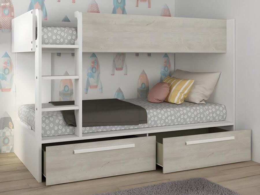 Trasman Vente-unique Stapelbed 2 x 90 x 200 cm 2 lades Wit en houtlook TINOLI L 205.6 cm x H 147 cm x D 108.5 cm - Foto 5