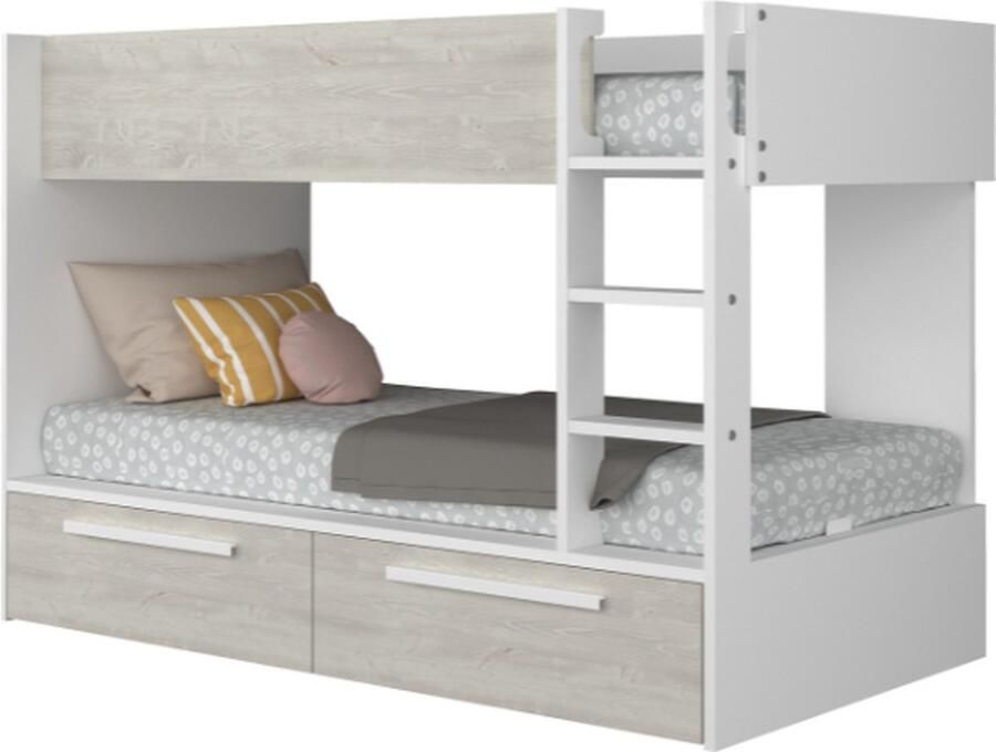 Trasman Vente-unique Stapelbed 2 x 90 x 200 cm 2 lades Wit en houtlook TINOLI L 205.6 cm x H 147 cm x D 108.5 cm - Foto 4