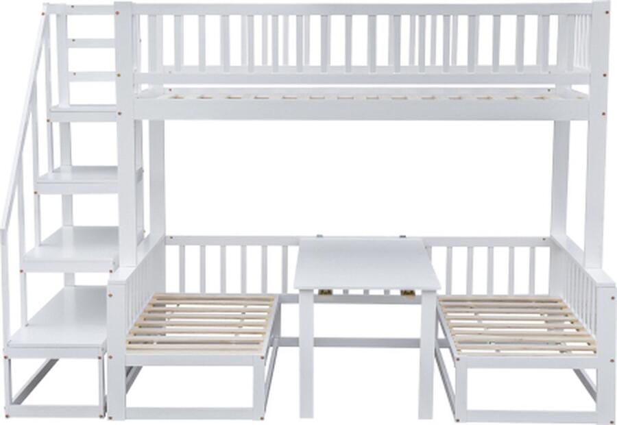 Zonder merk Gotagee Stapelbed 90x200cm en 120x200cm zonder matras Wit Grenenhout met verstelbare tafel met bank