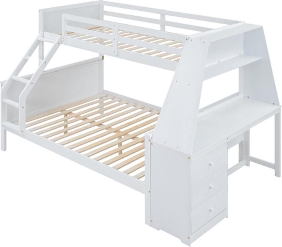 Zonder merk Gotagee Stapelbed 90x200cm en 140x200cm (Zonder matras) Kinderbed Wit met tafel