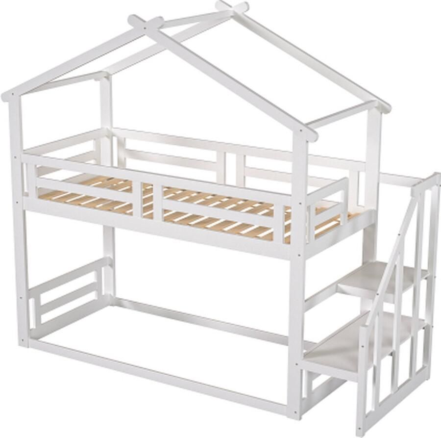 Zonder merk Gotagee Stapelbed 90x200cm Huisbed Zonder matras Kinderbed Massief houten bed Wit