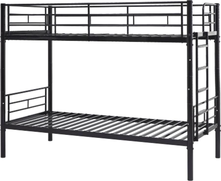 GOTAGEE Stapelbed 90x200cm kinderbed met veiligheidshekje omvormbaar tot 2 eenpersoonsbedden met lattenbodem antislip trap zwart