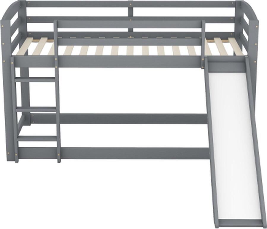 Zonder merk Gotagee Stapelbed 90x200cm Massief houten bed (zonder matras) Grijs Kinderbed met glijbaan