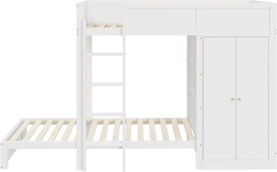 GOTAGEE Stapelbed 90x200cm met verticale veiligheidstrap en ingebouwde kast