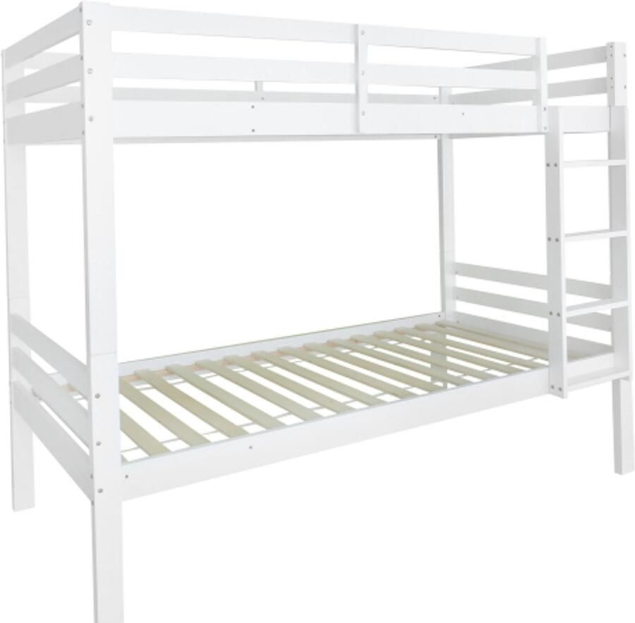 Stapelbed 90x200cm Zonder Matras Kinderbed Wit Kiefer Met 3 Staps Hoekladder En Valbescherming Opdeelbaar In 2 Eenpersoonsbedden Geschikt Voor Kinderen En Tieners