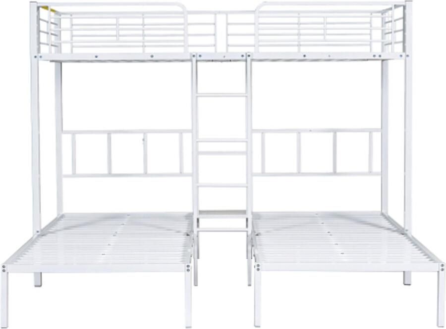 Stapelbed 90x200cmx3 Driepersoonsbed Wit IJzer Stapelbed Met Ladder Met Valbescherming En Bureau Multifunctioneel Voor Kinderen En Tieners Slaapkamer