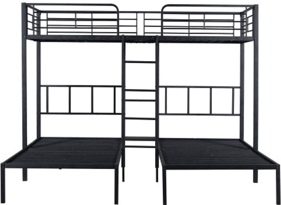 Stapelbed 90x200cmx3 Driepersoonsbed Zwart IJzer Stapelbed Met Ladder Met Valbescherming En Bureau Multifunctioneel Voor Kinderen En Tieners Slaapkamer