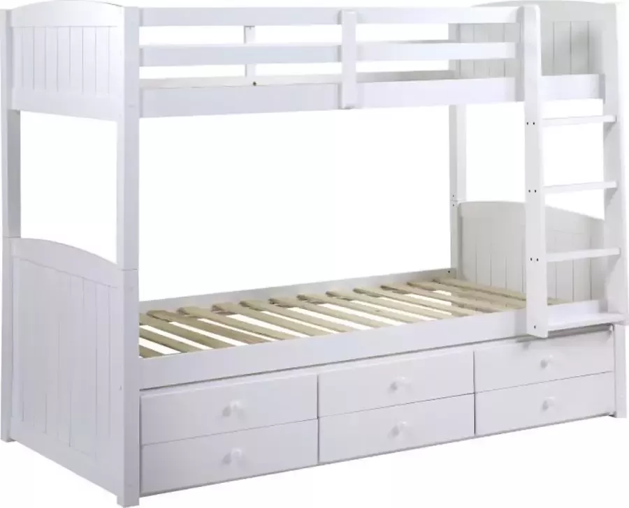 Vente-unique Stapelbed ANCHISE II Scheidbaar 90 x 190 cm met opbergruimte Witgelakt grenen L 198 cm x H 155 cm x D 97 cm - Foto 2