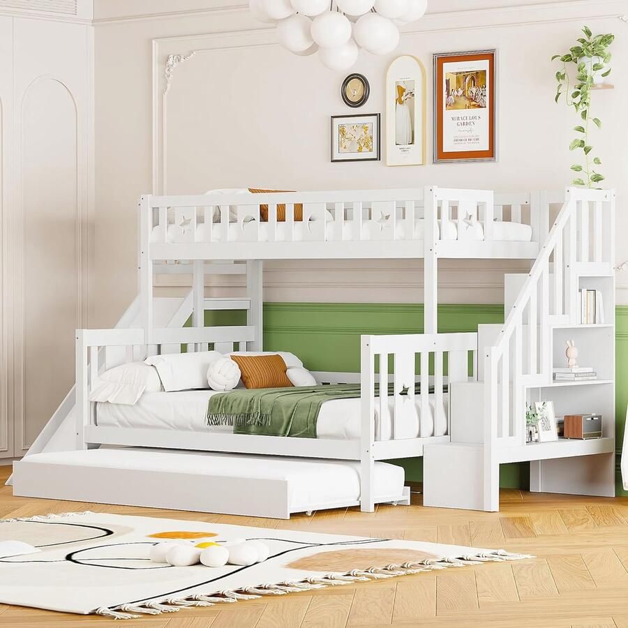 Stapelbed voor Kinderen met Glijbaan en Opbergruimte 90 x 200 cm en 140 x 200 cm