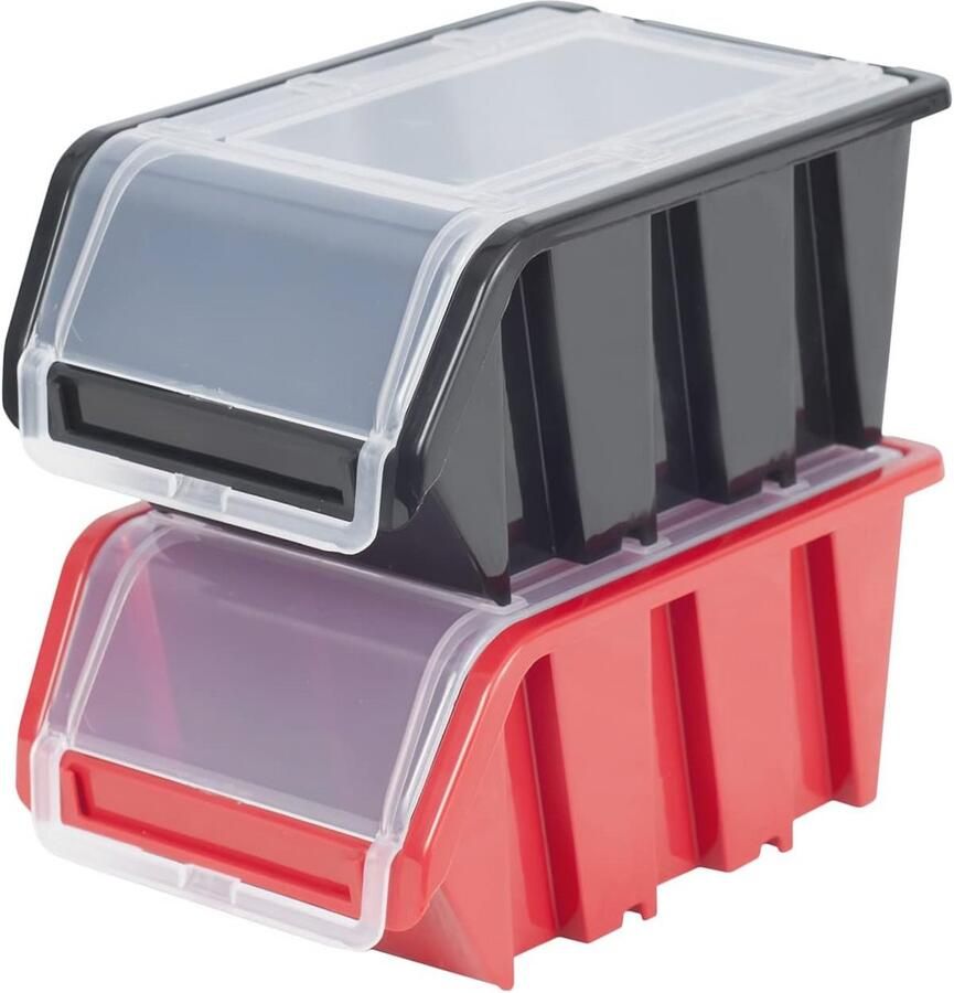 Stapelbox wandrek opslagsysteem met 10 opbergdozen zwart rood - Foto 2