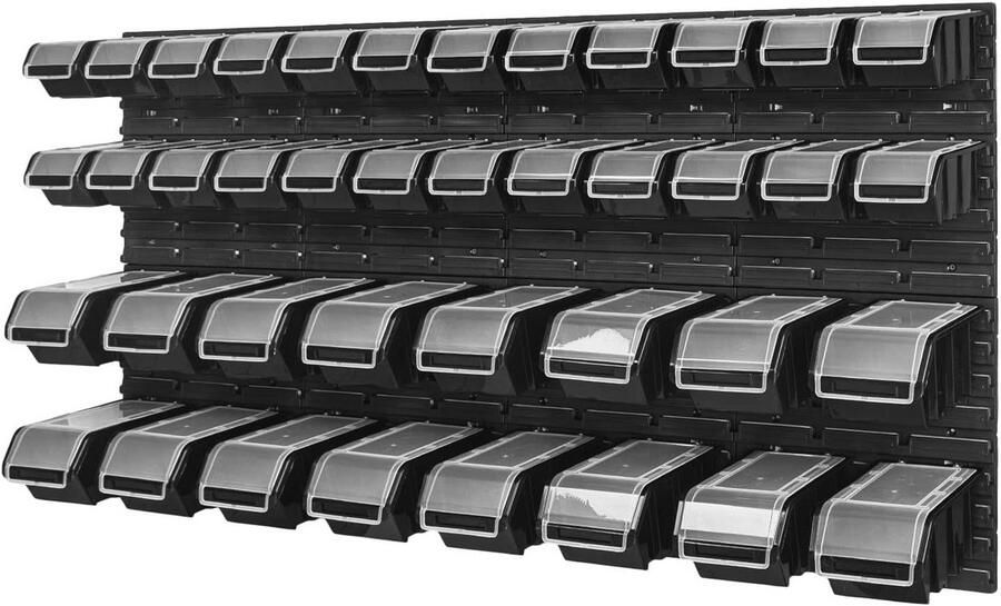 Stapelbox wandrek opslagsysteem met 40 opbergdozen zwart
