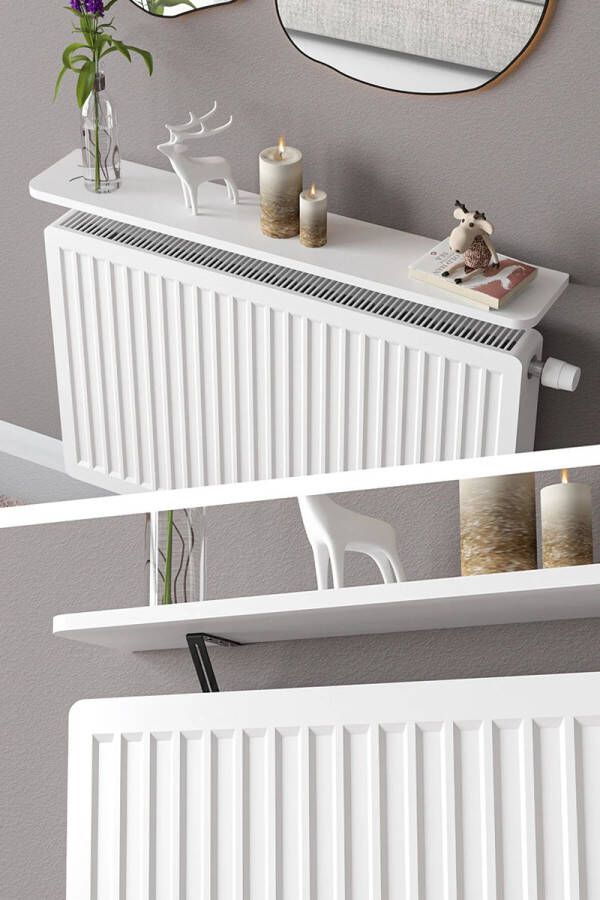 STAR&STER Ongemonteerde vliegende plank op het radiatordressoir radiatorradiatorplank boekenplank 80 x 18 cm wit ovaal gesneden