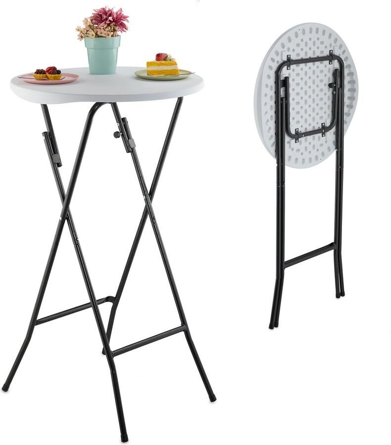 Relaxdays statafel bartafel bistrotafel wit ronde partytafel inklapbaar 60 cm