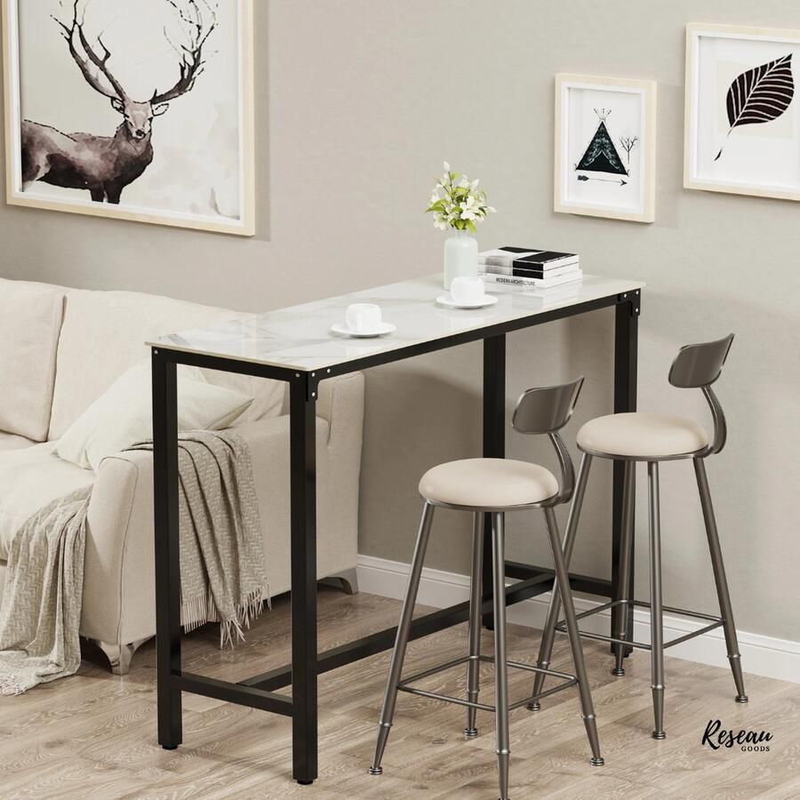 Statafel Bartafel Keuken Luxe Staantafel Keukeneiland Partytafel Barmeubel Voor Binnen & Buiten 120x40x105 Cm Marmer Grijs