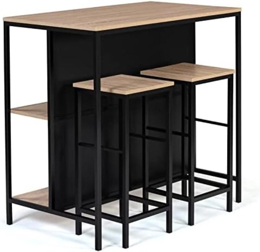 Statafel Keukeneiland Staantafel Keuken Bartafel Barkast Stapelbaar Voor Binnen & Buiten 100x60x95 Cm Inclusief 2 Krukken Zwart