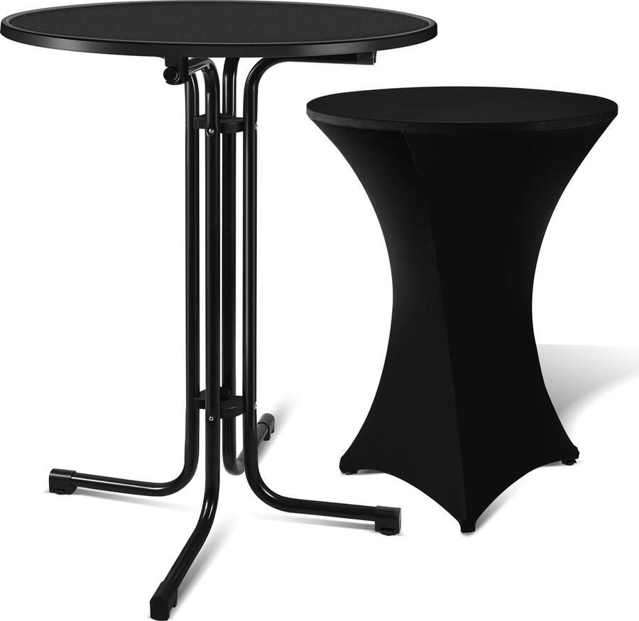 Statafel met Statafelrok inklapbaar 80 x 110 cm Zwart Inklapbaar Cocktailtafel Hoge Staan Tafel Staantafel Partytafel