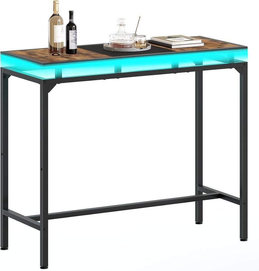 Statafel met zwevend effect en LED-verlichting in meerdere kleuren industriële bartafel voor keuken woonkamer eetkamer of bar zwart