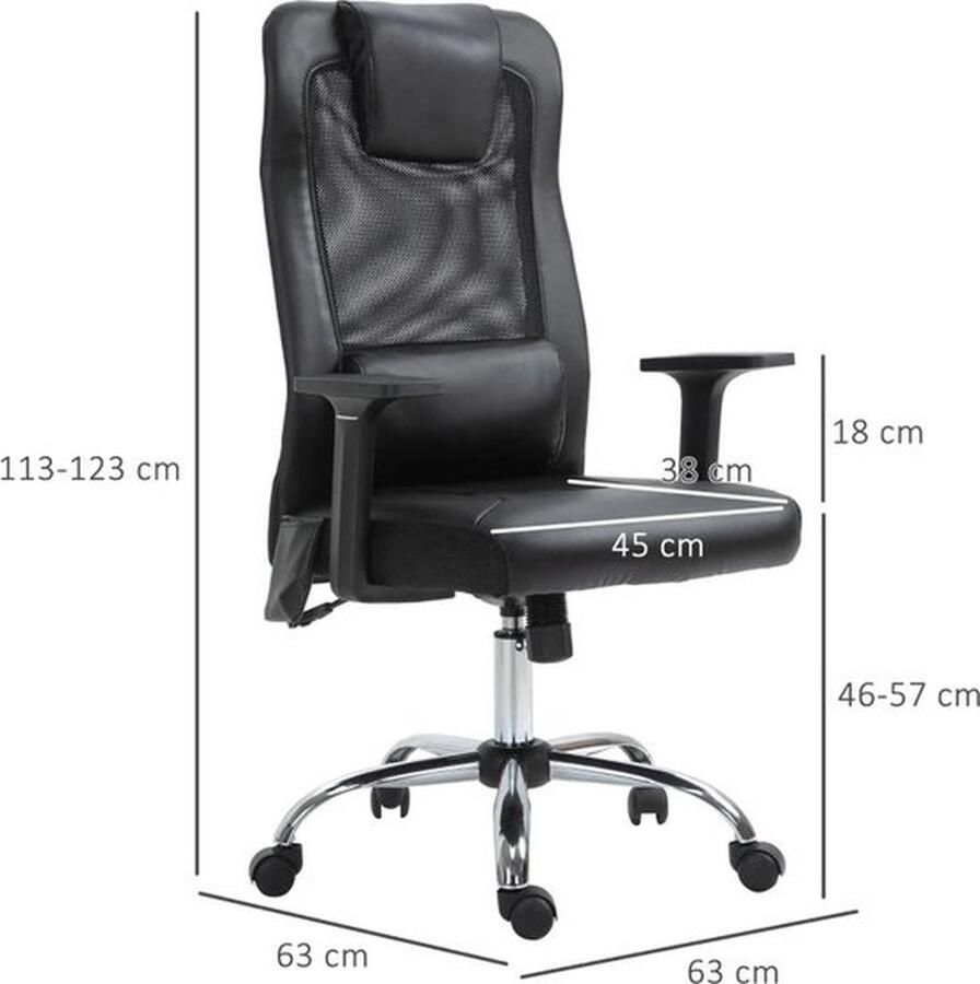 SteeFly Ergonomische Bureaustoel Met Massagefunctie Met Hoge Verstelbare Rughoogte Zithoogte 46-57cm Directiestoel Zwart