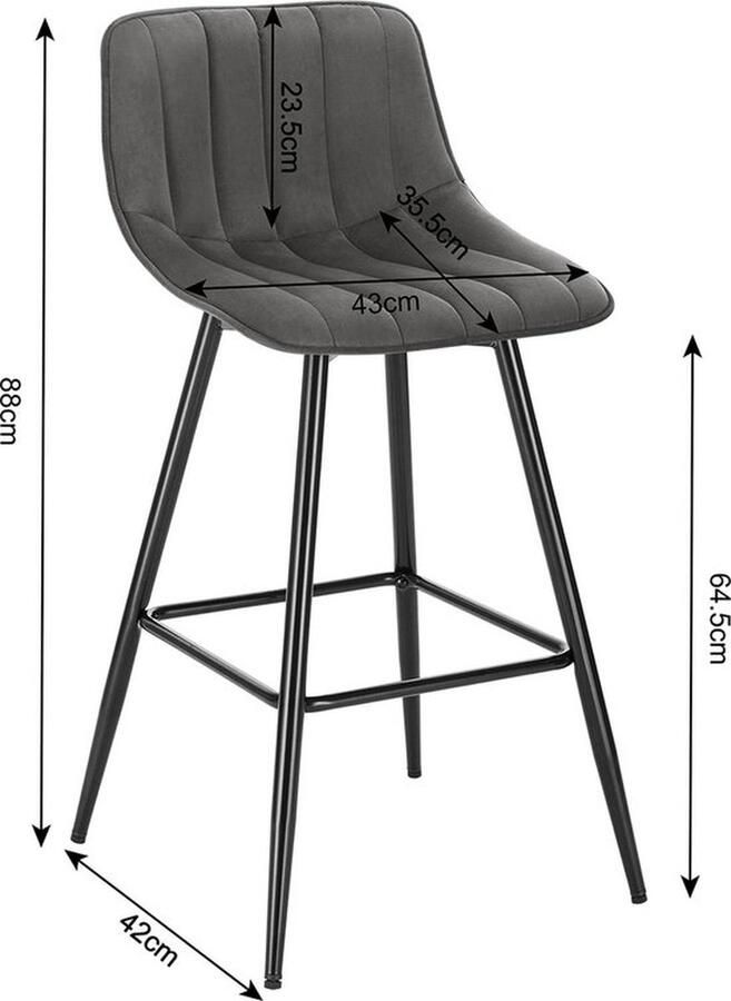 SteeFly Set van 2 Bar Stoelen Grijs Huishouden Hoge Krukken Met Voetensteun Fluwelen Zetel Metale Frame Moderne Barkrukken Meubelen